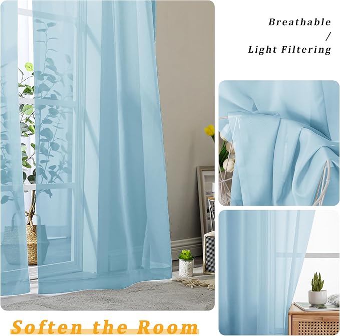 Gwine Sky Blue Valances for Windows, Small Light Filtering Rod Pocket Cafe - Image 4