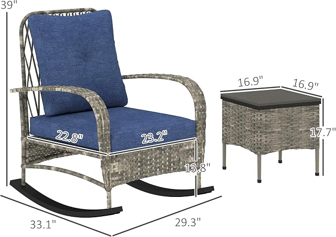 Outsunny 3 Piece Wicker Patio Furniture Set, PE Rattan Rocking Chairs - Image 7