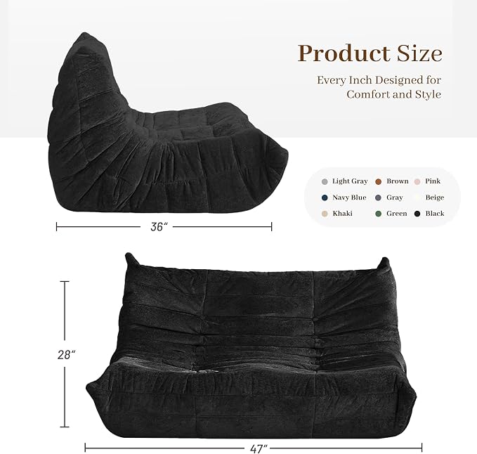 Bean Bag Chair, 2 Seater Lazy Bean Bag Sofa Memory Foam Couch, Giant Bean Bag - Image 3