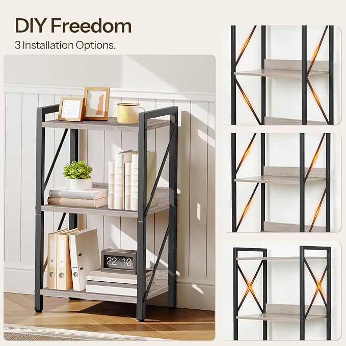 HOOBRO Bookshelf, 3-Tier Industrial Bookcase, Book Shelf Storage Organizer - Image 7
