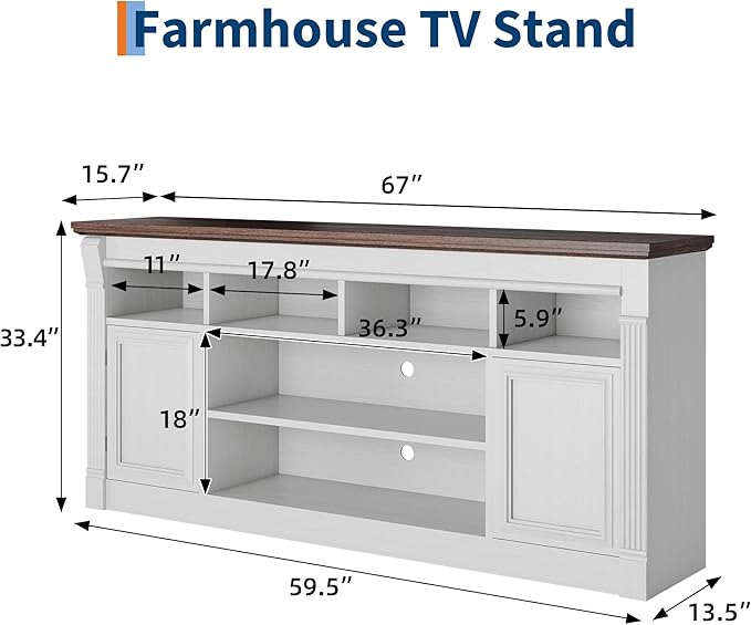 IDEALHOUSE Farmhouse TV Stand for TVs Up to 75", Entertainment Center - Image 2