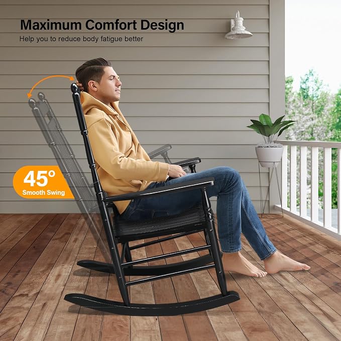 VINGLI Wooden Rocking Chair Outdoor Set of 2, Patio Rockers - Image 5