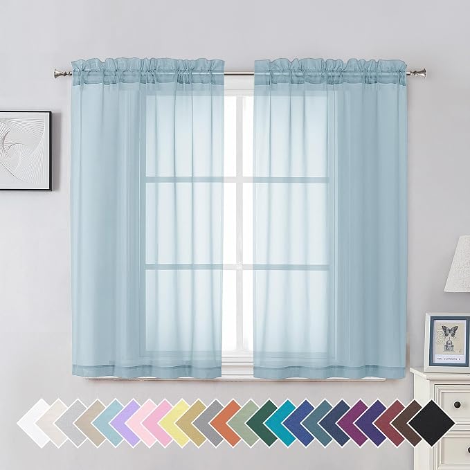 Aiyufeng 2 Pack: Basic Sky Blue Sheer Curtain Drapes 45 Inch Length 2 Panels by Aiyufeng
