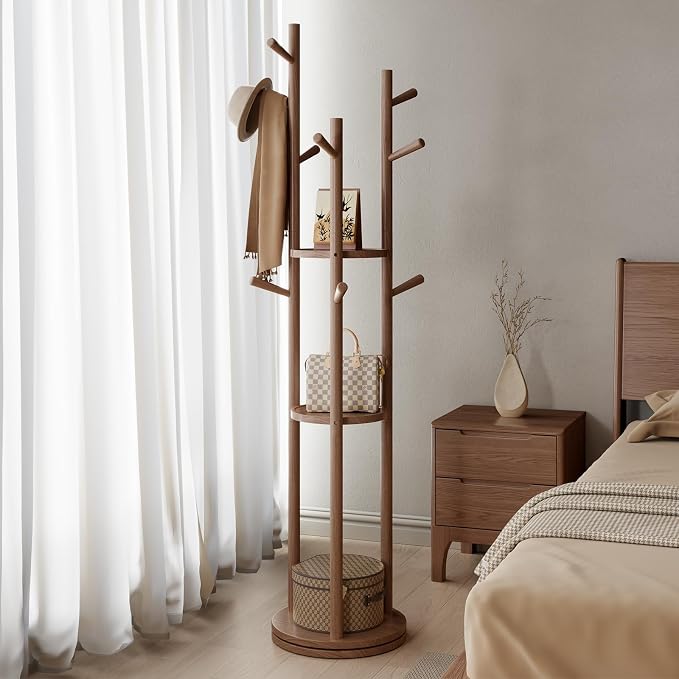 Muwuele Solid Wood Rotary Coat Rack, Freestanding Coat Rack - Image 2