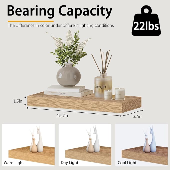 Oak Floating Shelves Wood for Wall 15.7in Wall Mounted Display Ledge Shelves - Image 4