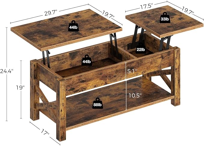 Rolanstar Coffee Table 47.2", 2 Way Lift Top - Image 3