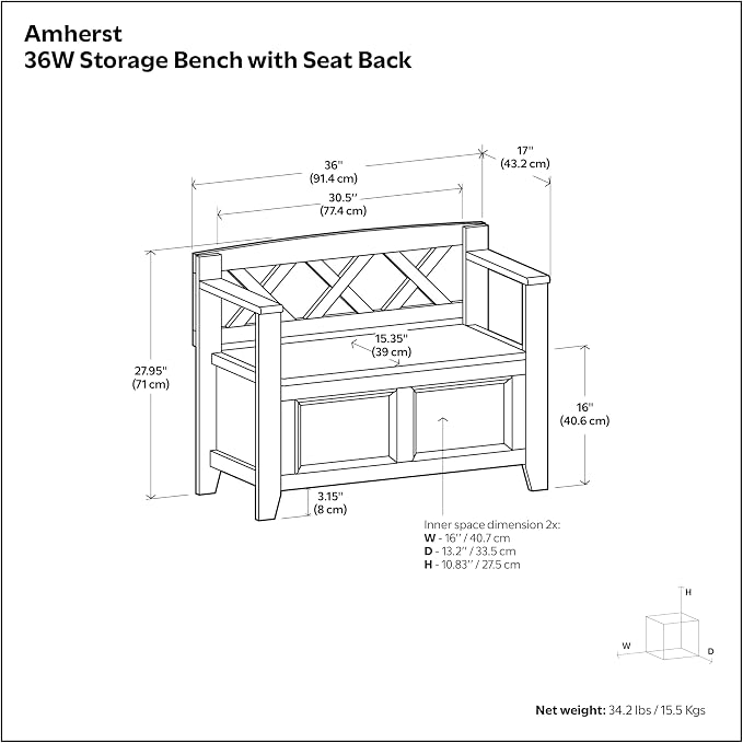 SIMPLIHOME Amherst Entryway Storage Bench - Image 3