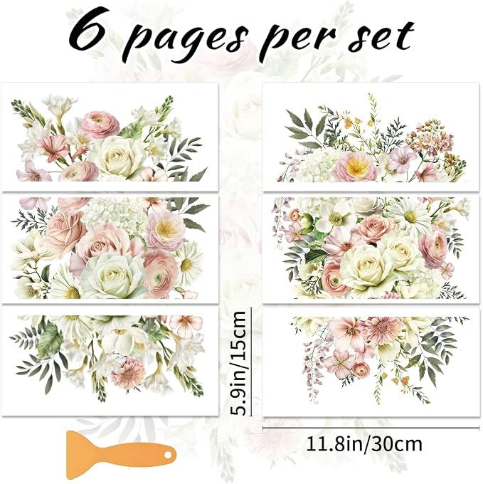 6 Sheets Vintage Flower Rub on Transfer Life in Full Bloom Furniture Transfers - Image 2