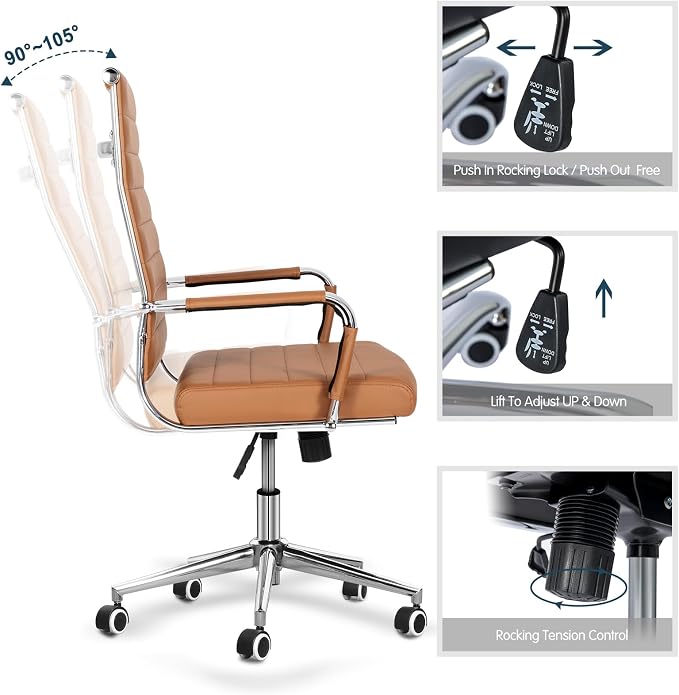 Home Office Chair Ribbed, Modern Leather Conference Waiting Room Chairs - Image 5