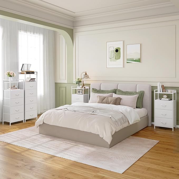Somdot White Nightstand with 4 Drawers, Vertical Storage Tower Fabric Dresser - Image 2