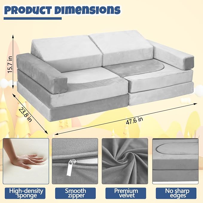 10 Pcs Modular Kids Play Sofa – Versatile Convertible Foam Cushion that Doubles - Image 3
