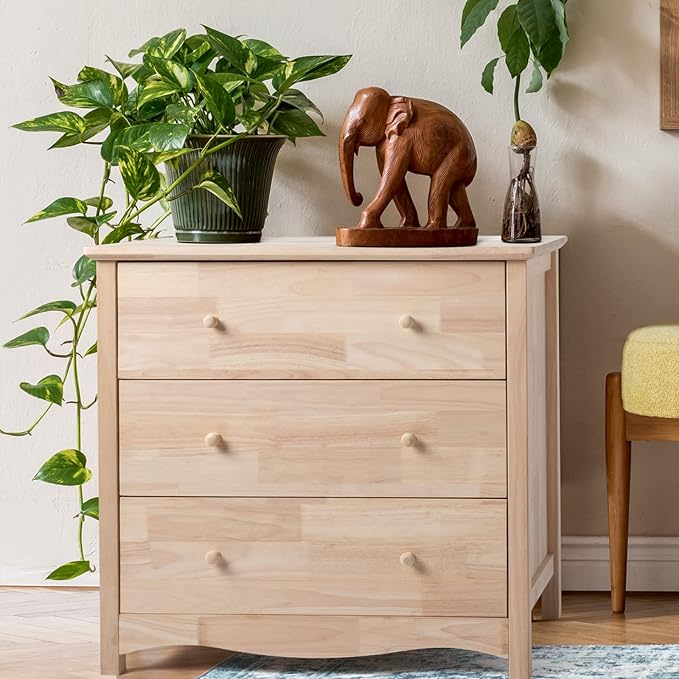 VINGLI Unfinished Solid Wood Dresser Color DIY, 3 Drawer Dresser, Natural by VINGLI