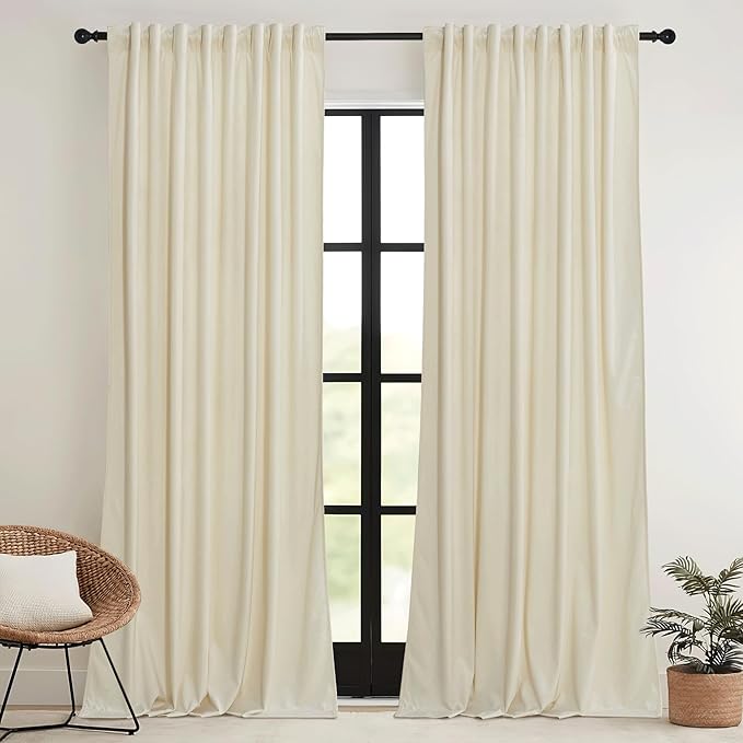 RYB HOME Beige Velvet Curtains 96 inches - Image 2