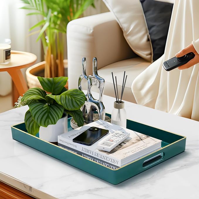 MAONAME Teal Serving Tray with Handles, Modern Decorative Tray - Image 5