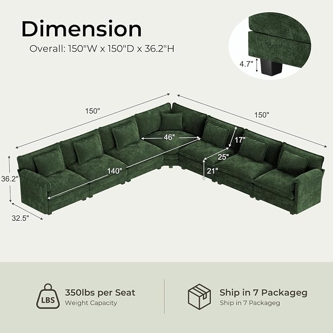 ELUCHANG 150" Oversized V-Shaped Cloud Couch Modular Sectional Sofa - Image 2