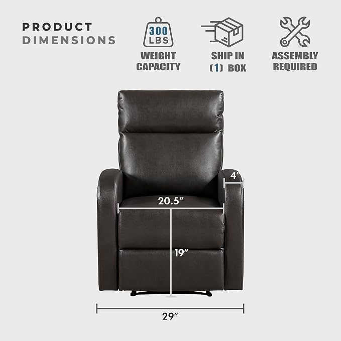 Lexicon Manual Recliner Chair, Faux Leather Reclining Chair, Wall Hugger - Image 5