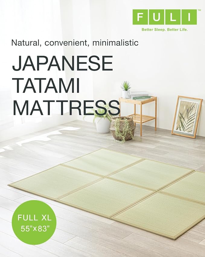 FULI Japanese Tatami Mattress, Foldable Igusa Rush Grass Tatami Rug, Natural - Image 3
