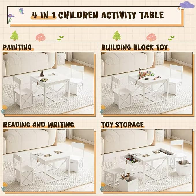 INNOD Kids Table and 2 Chairs Set, 4 in 1 Toddler Activity Table and Chairs Set - Image 3