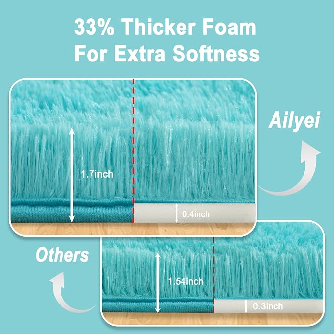 Soft Runner Rugs for Bedroom Hallways, 2x4 Teal Blue Fluffy Shag Throw Area Rug - Image 5