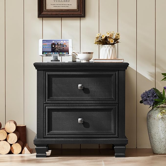 SAVOR LIFE Farmhouse Nightstand Set of 2, Rustic Low Nightstands - Image 4