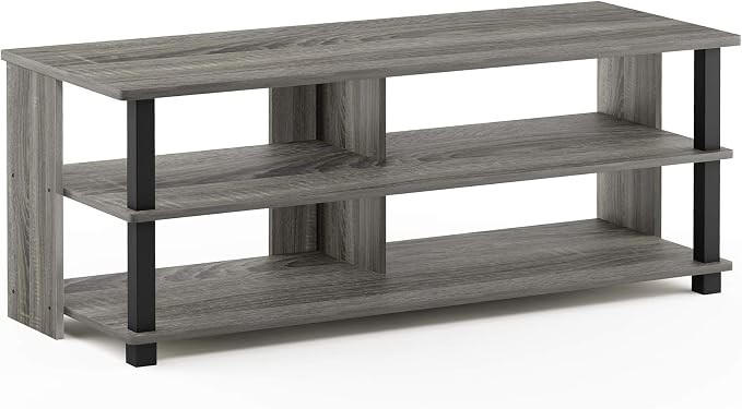 Furinno Sully 3-Tier Stand for TV Up to 48 Inch, French Oak Grey/Black by Furinno-FitsYourSpaceFitsYourBudget