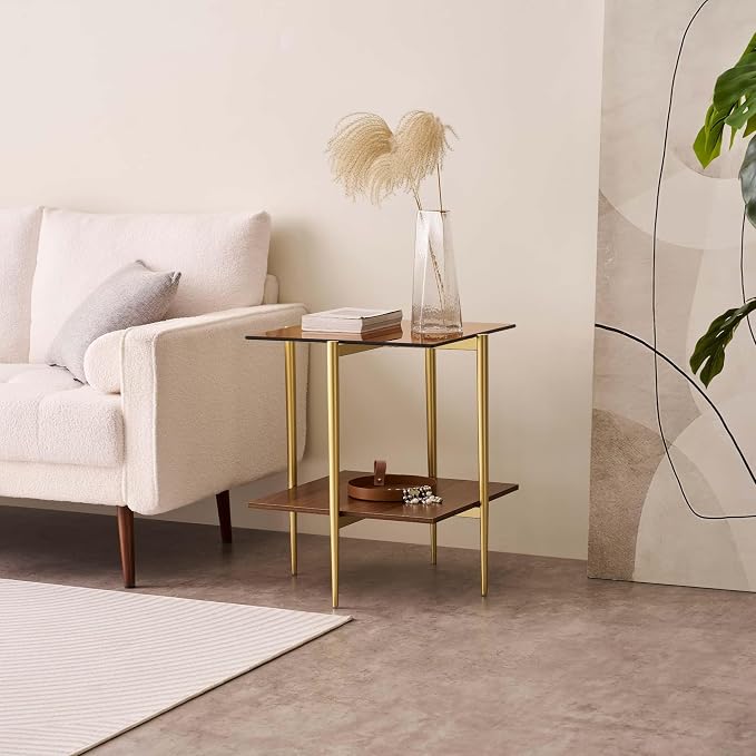 LumFurn Glass End Table, Mid-Century Modern Design Sofa Table, L41 x W21 x H17 - Image 5