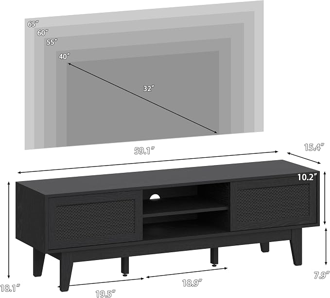 Xixini Boho TV Stand for 55 65 Inch TV, Rattan Entertainment Center - Image 2