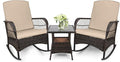 LEVELEVE 3 pcs Rocking Bistro Set Conversation Chairs PE Wicker Outdoor Rocking by Enjoyyourlife