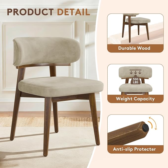 Dining Chairs Set of 2, Modern Upholstered Dining Chairs, Wooden Kitchen Chairs - Image 4