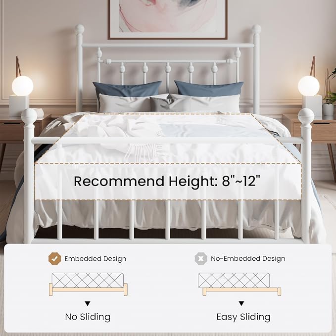 SHA CERLIN 14" Full Size Metal Platform Bed Frame/Victorian Headboard and - Image 7