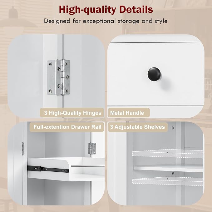 74.8''H High Freestanding Kitchen Pantry, Wooden Kitchen Organizers Cupboard - Image 7