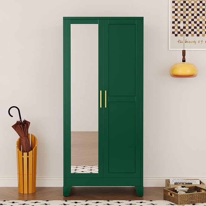 71" Metal Armoire Wardrobe Closet, Steel Clothing Storage Cabinet - Image 6