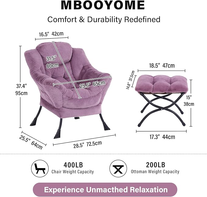 MBOOYOME Lazy Chair with Ottoman, Modern Accent Lounge Armchair with Side - Image 3
