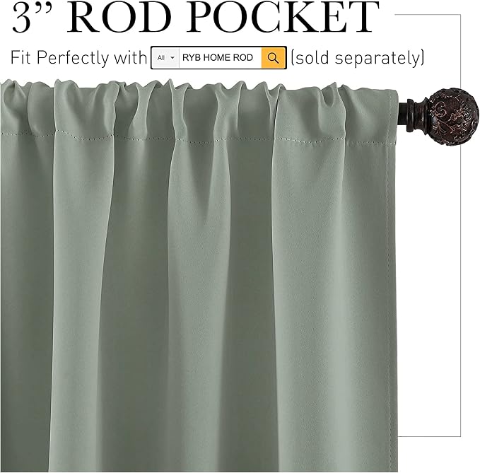 RYB HOME Blackout Cafe Curtains 30 inch Length, Short Light UV Heat Blocking - Image 2