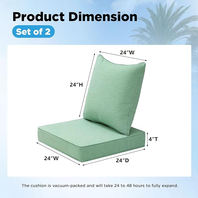 Outdoor Deep Seat & Back Cushion Set, 24 x 24 Inch Water Repellent and Fade - Image 2