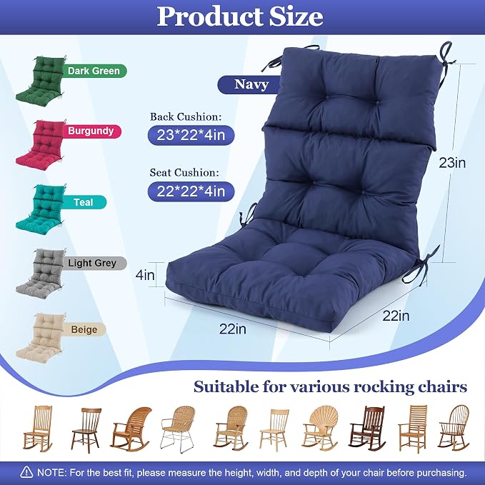 Rocking Chair Cushion, Waterproof and Fade-Resistant Adirondack Rocker Cushions - Image 2