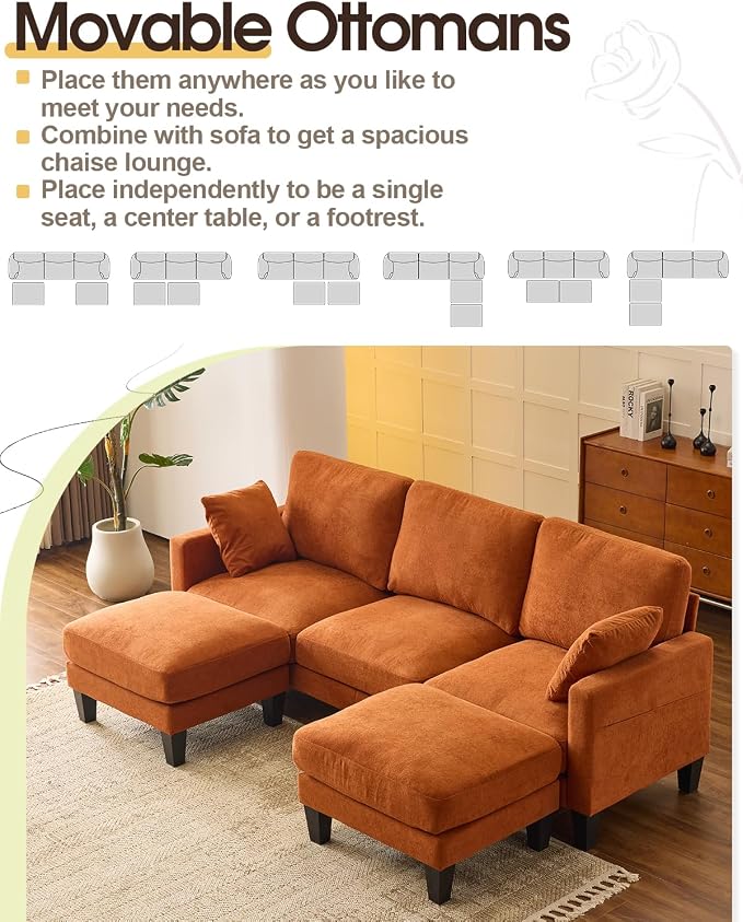 Karl home 99.6" Sectional Sofa, U-Shaped Chenille Upholstered Couch - Image 3