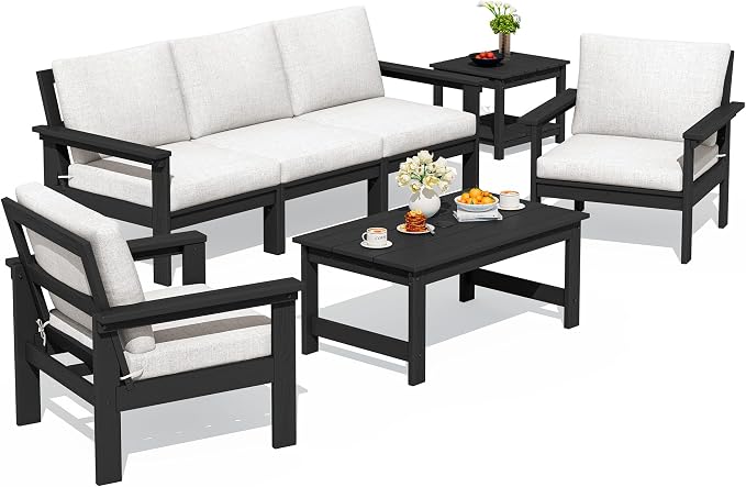 SERWALL HDPE Patio Furniture Set, 7-piece Outdoor Sectional Sofa Set, All by SERWALL