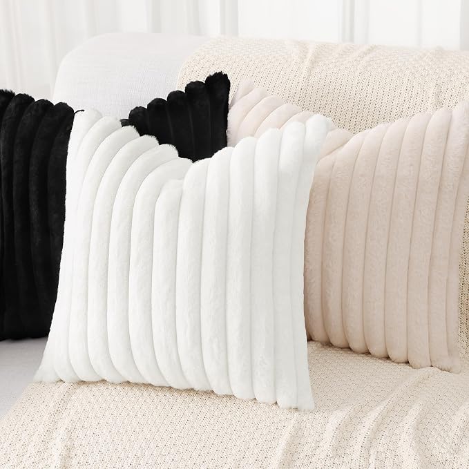 decorUhome Cozy Faux Fur Throw Pillow Covers 24x24 Set of 2 Decorative Soft - Image 4