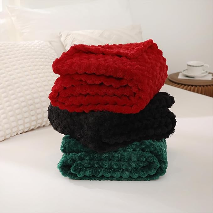 Puncuntex Red Throw Blanket 90"×90" inches Fuzzy 3D Jacquard Decorative Flannel - Image 6