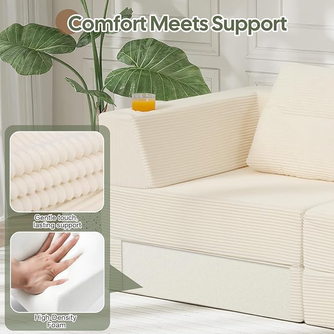 COMAX Futon Sofa Bed 3 Seater, 4 in 1 Folding Boneless Sleeper Corduroy Couch - Image 7