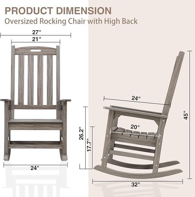 Psilvam Outdoor Rocking Chair, Poly Lumber Oversized Rocking Chair - Image 5