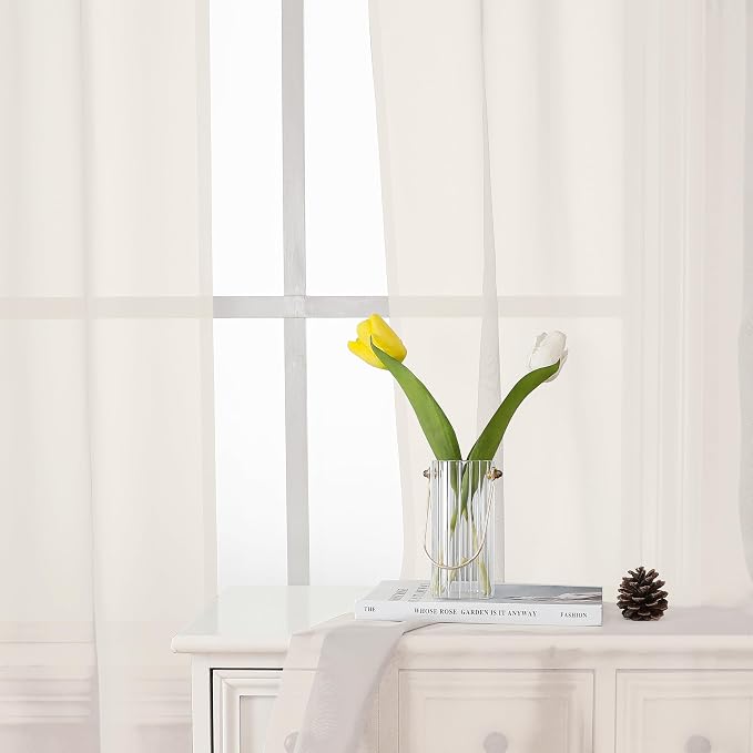 Lecloud Ivory Sheer Curtains 78 Inches Long 2 Panels, Elegant Light Filtering - Image 7