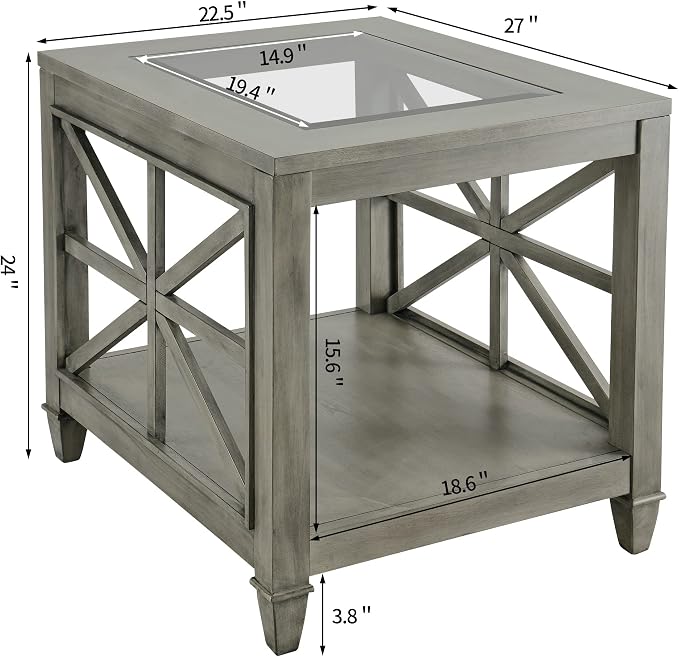 Farmhouse End Table Living Room, Furniture Solid Wood Square Large Side Tables - Image 2
