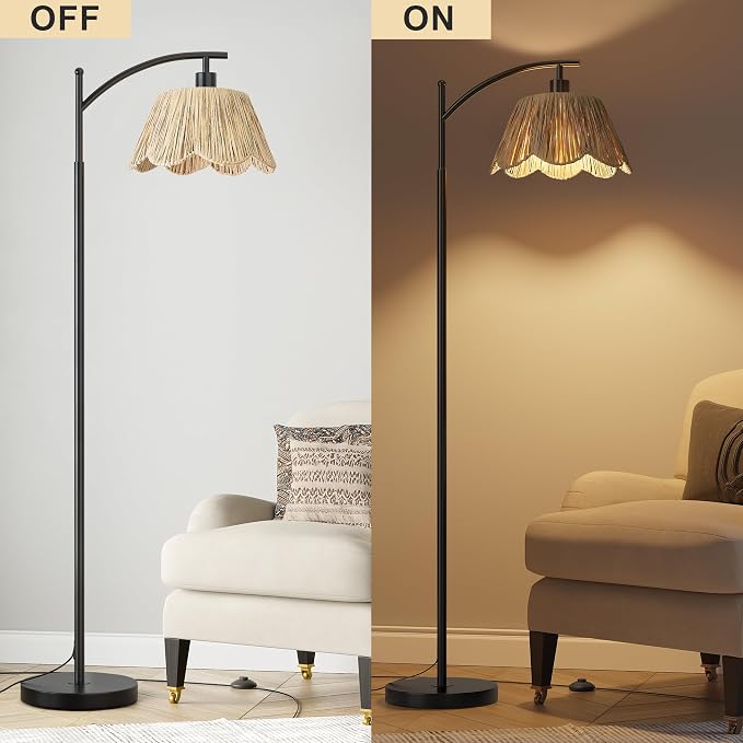 Oneach Boho Rattan Floor Lamp for Living Room, Farmhouse Standing Lamp - Image 6