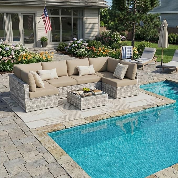 KIGOTY 7-Piece Patio Furniture Set, All-Weather PE Rattan Outdoor Sectional Sofa - Image 7