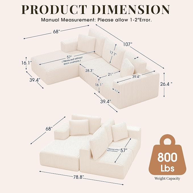 GRUSIGN 107'' Cloud Sectional Boneless Couches - Image 2