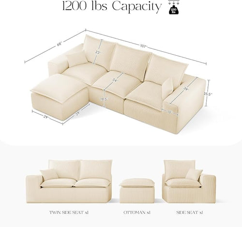 107" Comfy Cloud Couch with L-Shape Chaise & Deep Seat, Modular Sectional Sofa - Image 2