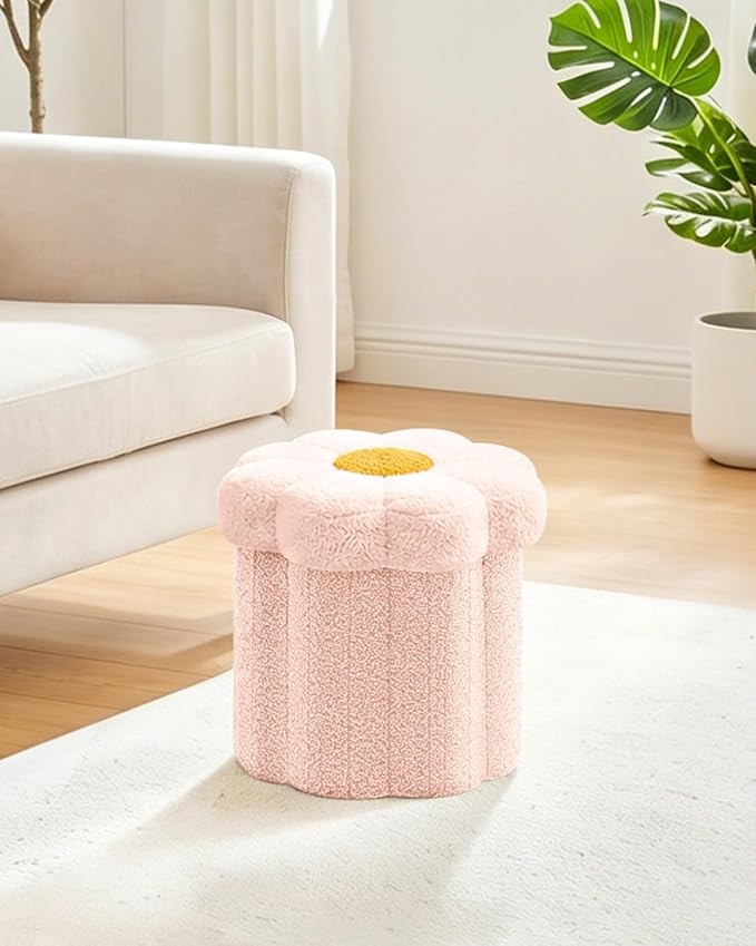B FSOBEIIALEO Storage Ottoman Foldable, Sunflower Shaped Small Footrest - Image 7