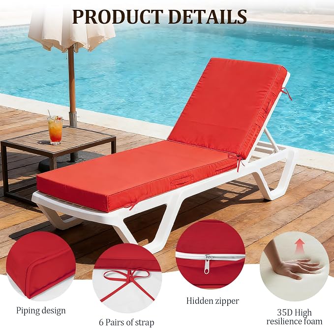 72x21x4in Lounge Cushions for Outdoor Furniture, Outdoor Lounge Chair Cushions - Image 4